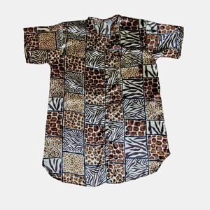 Winlar Womens‎ Animal Print V-Neck Kaftan Caftan Silky Vintage SZ XL